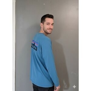 Patagonia Long Sleeve T Shirt Blue Graphic Logo Worn Wear Regular Fit Mens XL